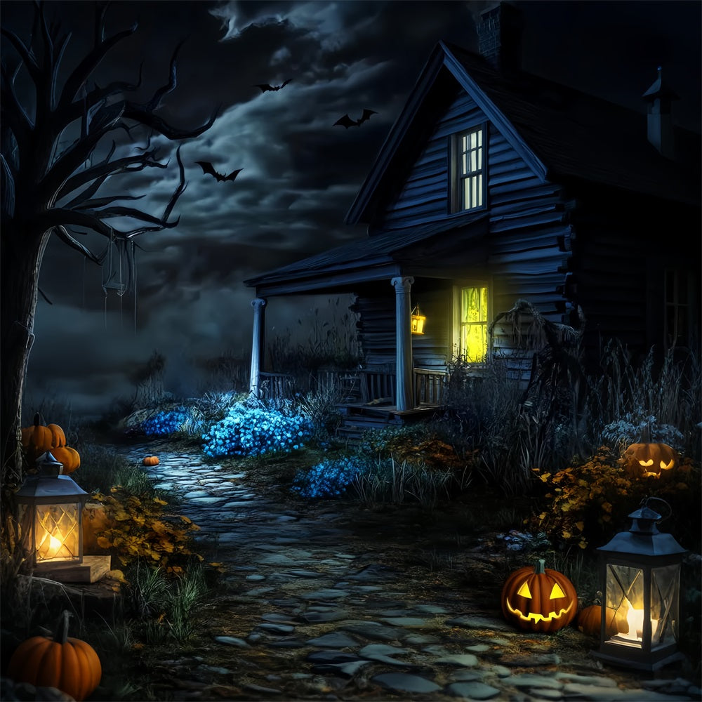 Haunted Forest Backdrop Creepy Cabin Pumpkin Path Halloween Photo Booth Backdrop LXX59-122