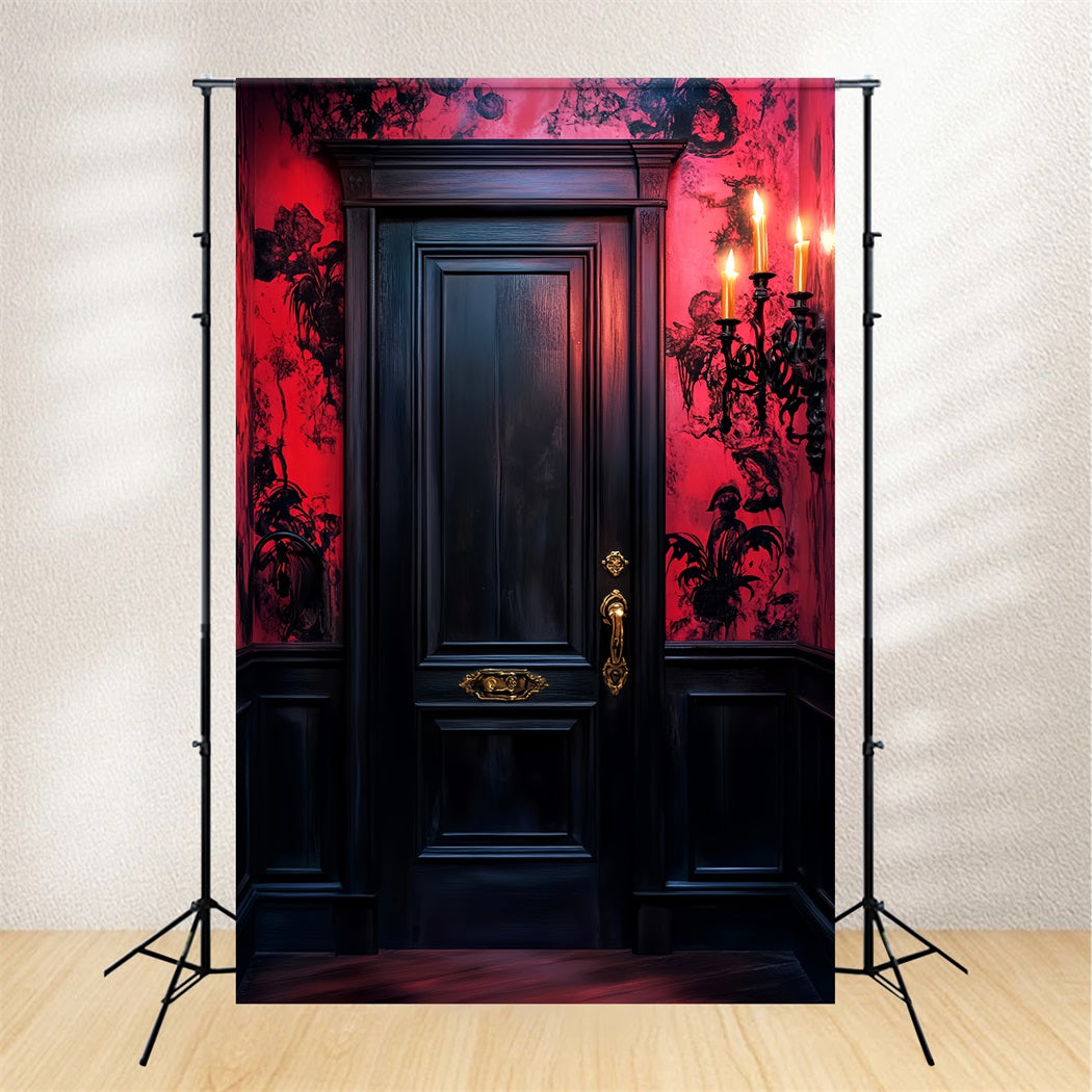 Haunted Forest Backdrop Crimson Walls Gothic Door Halloween Backdrop LXX59-127