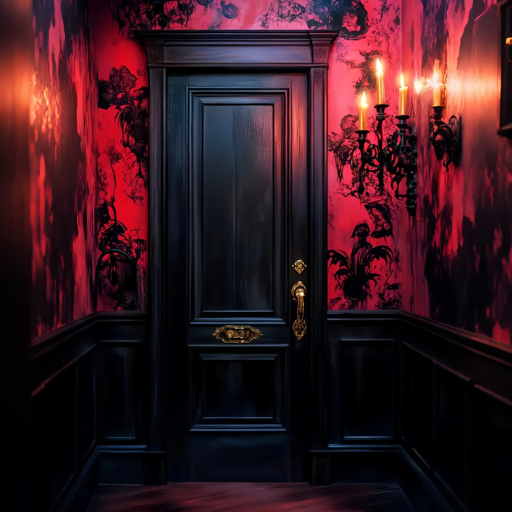 Haunted Forest Backdrop Crimson Walls Gothic Door Halloween Backdrop LXX59-127