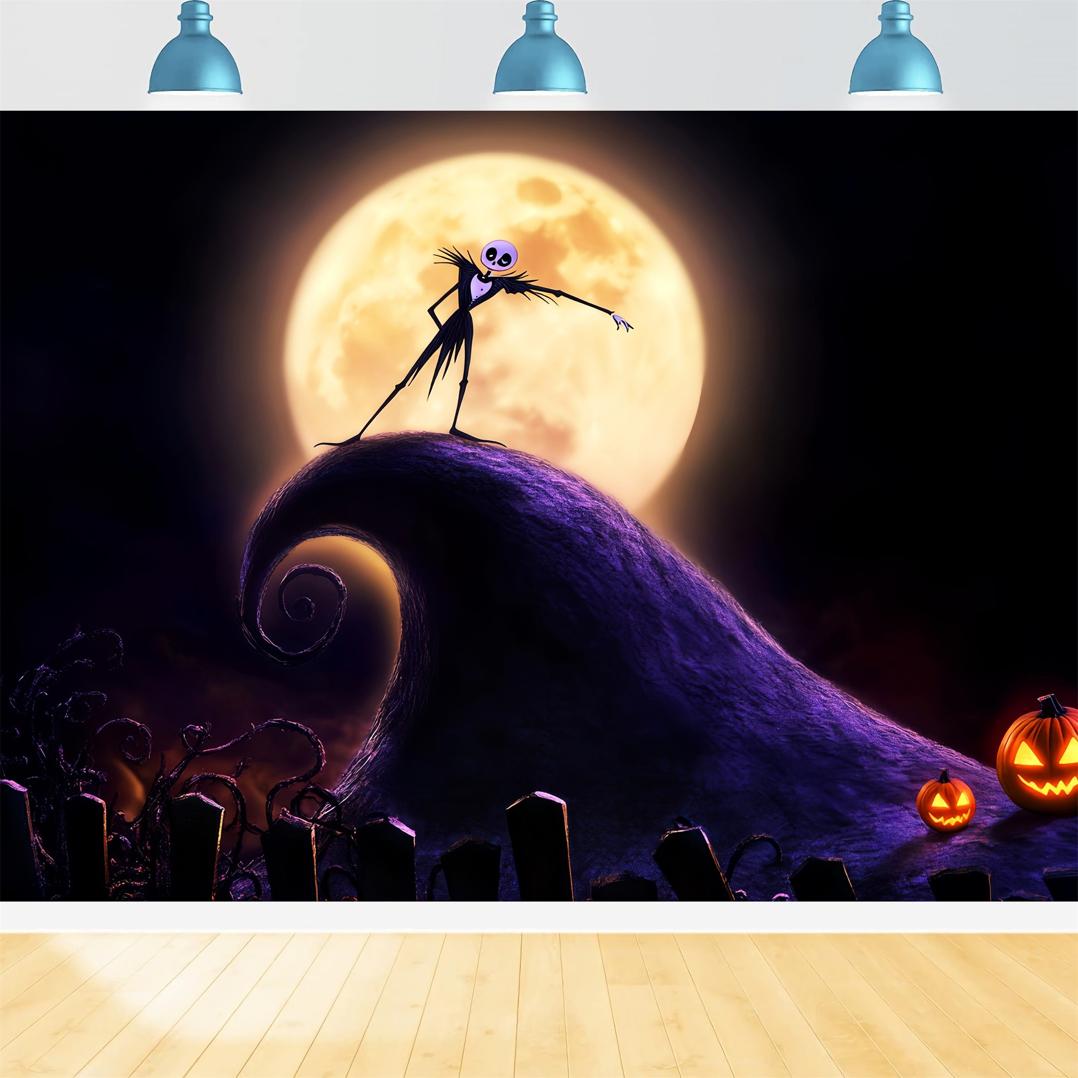 Graveyard Backdrop Skeleton King Full Moon Hill Halloween Backdrop LXX59-129