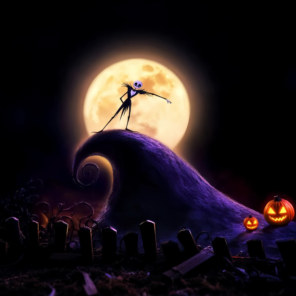 Graveyard Backdrop Skeleton King Full Moon Hill Halloween Backdrop LXX59-129