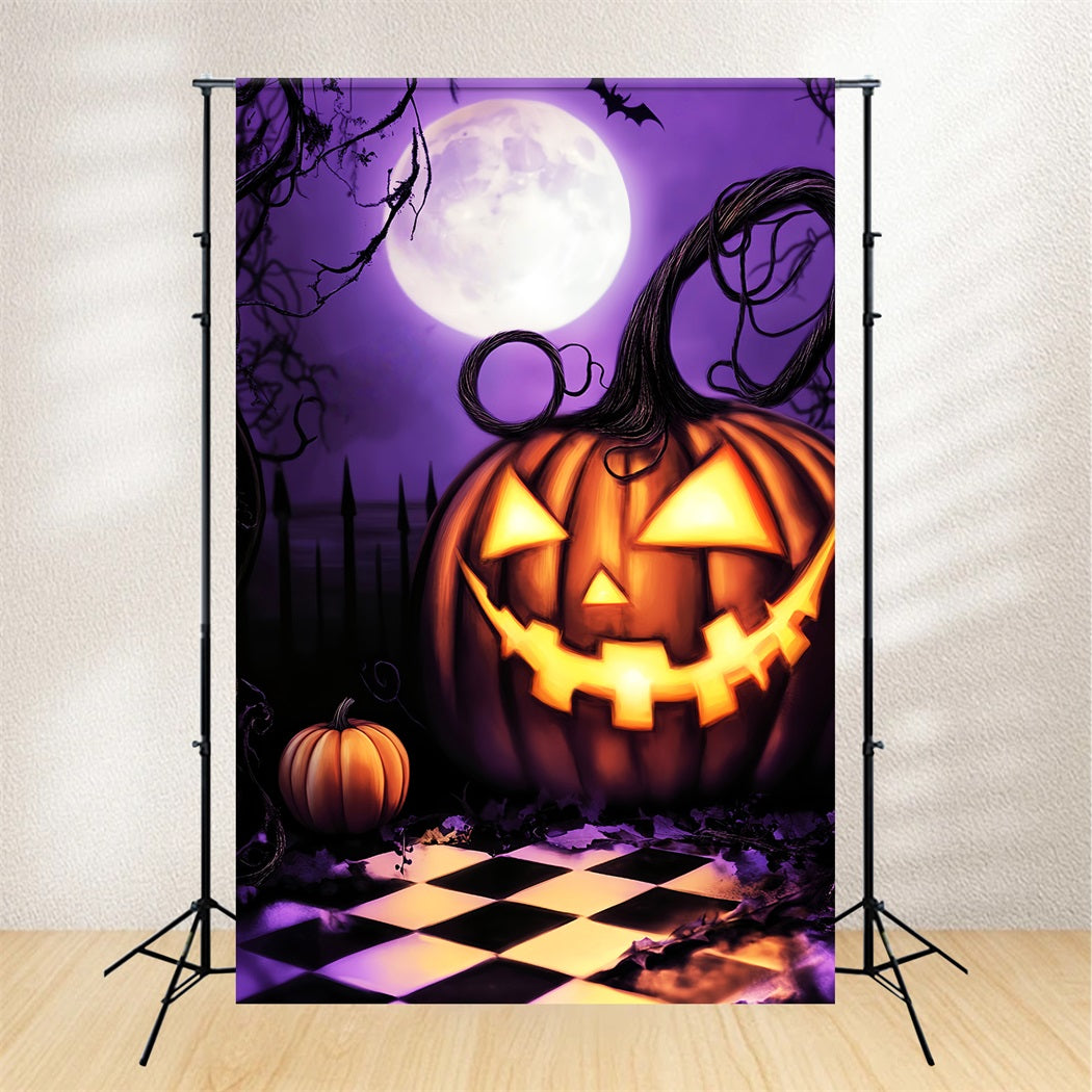 Haunted Forest Backdrop Giant Pumpkin Grin Under Moon Halloween Backdrops LXX59-130