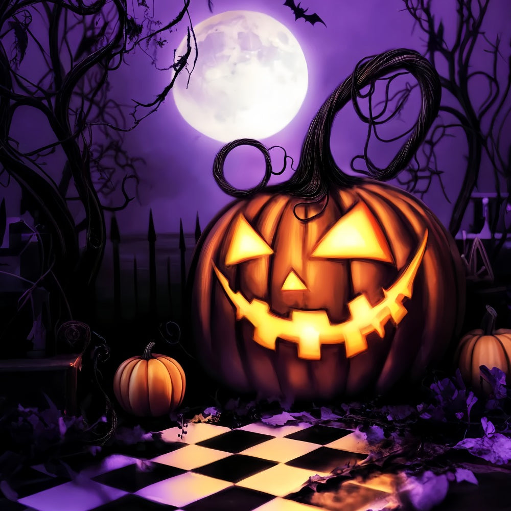 Haunted Forest Backdrop Giant Pumpkin Grin Under Moon Halloween Backdrops LXX59-130