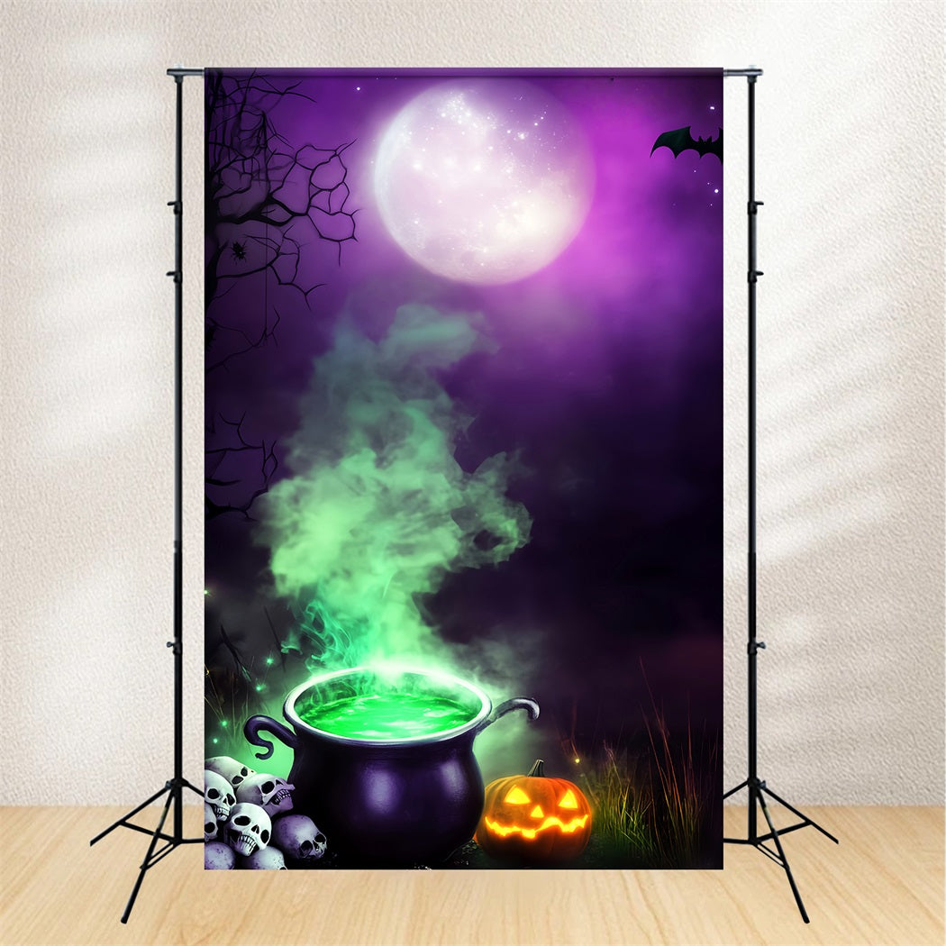 Haunted Forest Backdrop Witch Cauldron Green Smoke Moon Halloween Backdrop Ideas LXX59-132