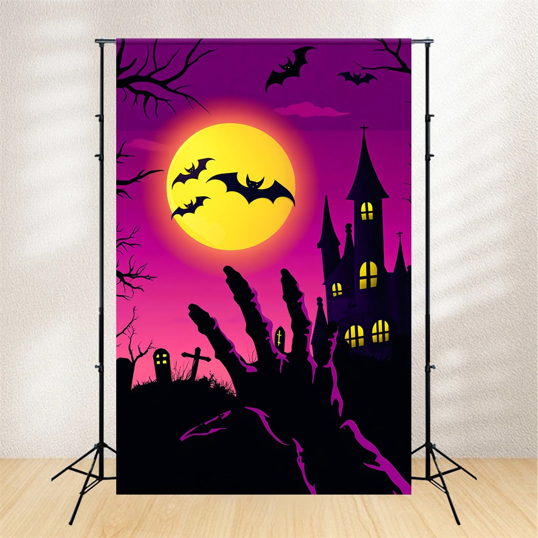 Haunted Forest Backdrop Zombie Hand Rising Graveyard Bats Halloween Photo Backdrops LXX59-133