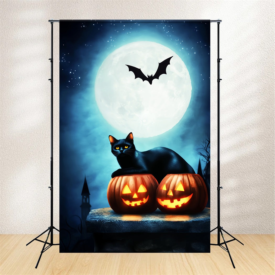 Haunted Forest Backdrop Black Cat Pumpkins Full Moon Halloween Moon Backdrop LXX59-134