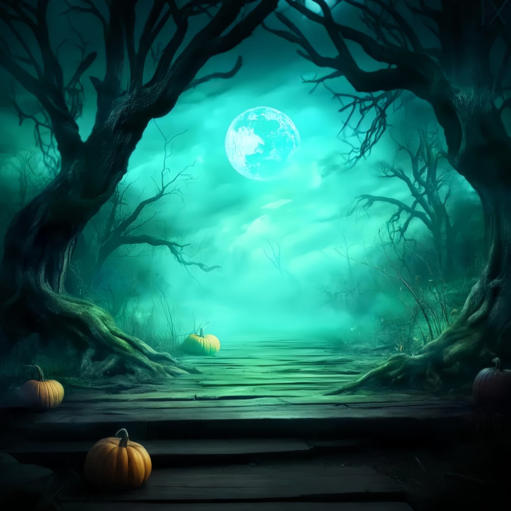 Haunted Forest Backdrop Foggy Forest Path Pumpkins Halloween Photo Backdrop Ideas LXX59-137