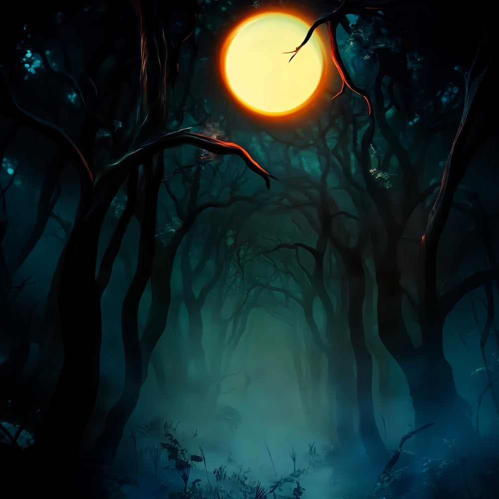 Haunted Forest Backdrop Dark Haunted Forest Full Moon Halloween Moon Backdrop LXX59-142