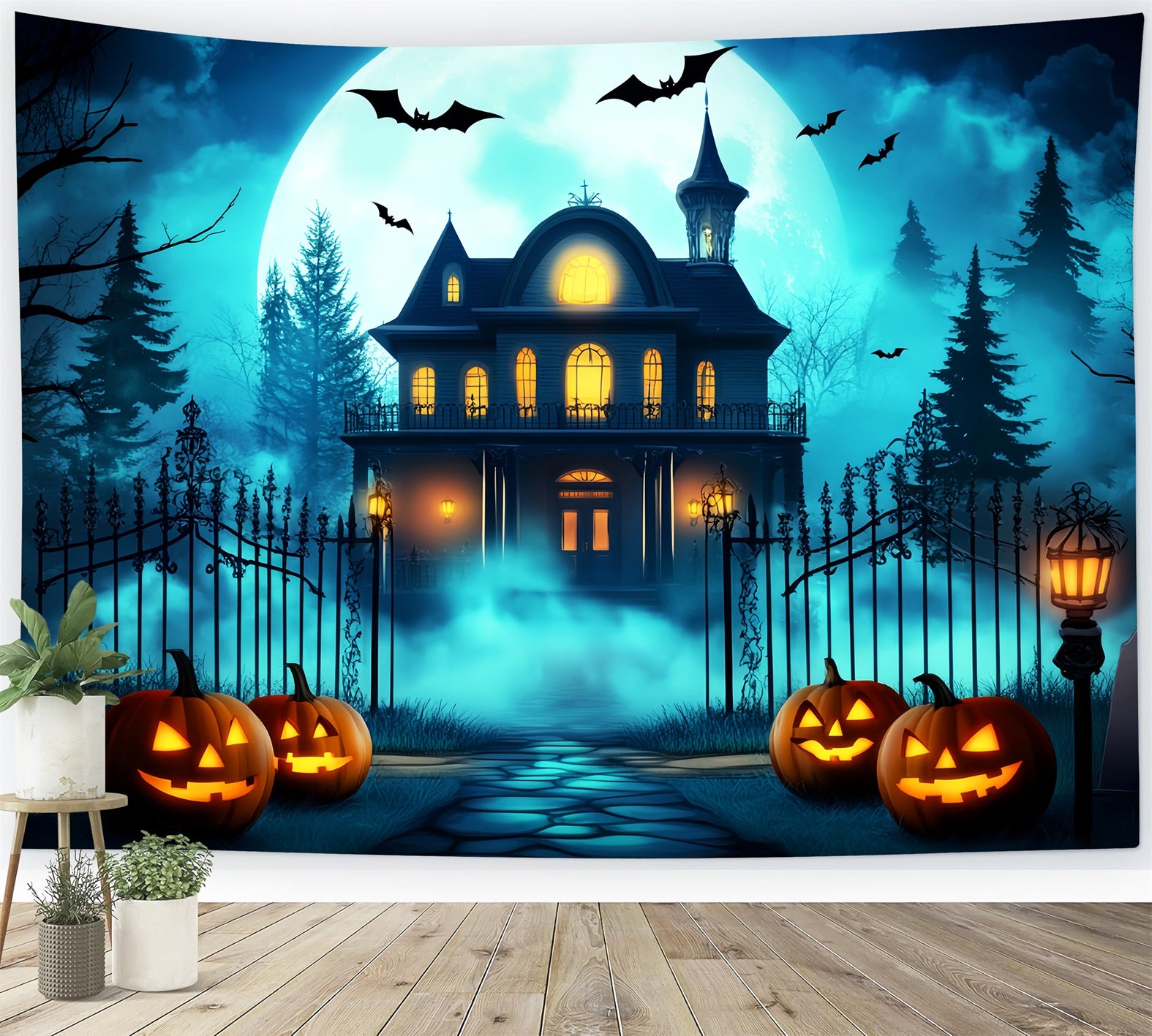 Halloween Color Backdrop Glowing Pumpkin Lanterns Gate Halloween Photo Backdrops LXX59-144