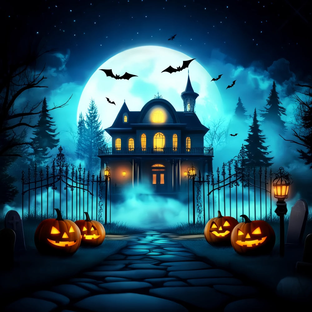 Halloween Color Backdrop Glowing Pumpkin Lanterns Gate Halloween Photo Backdrops LXX59-144