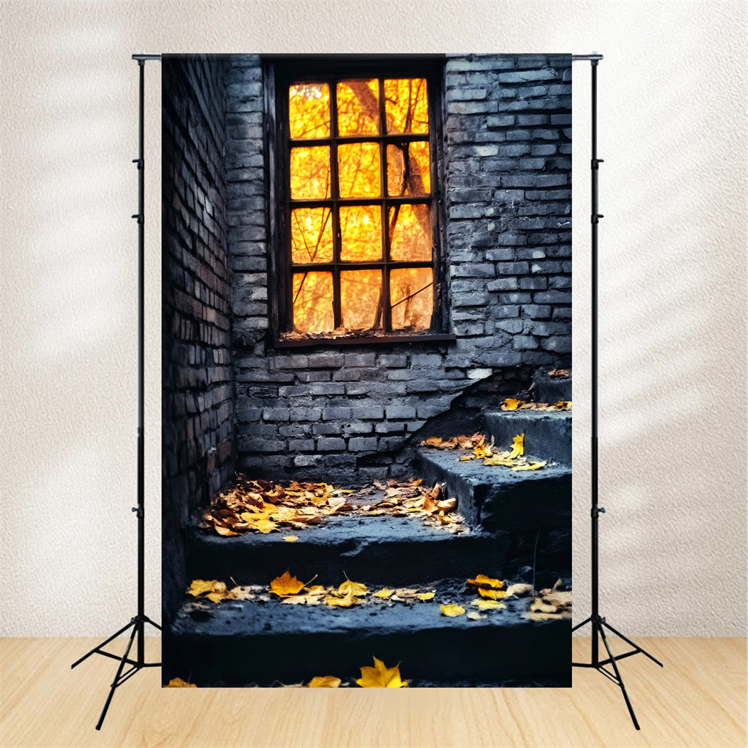 Halloween Color Backdrop Rustic Window Autumn Leaves Halloween Backdrop LXX59-146