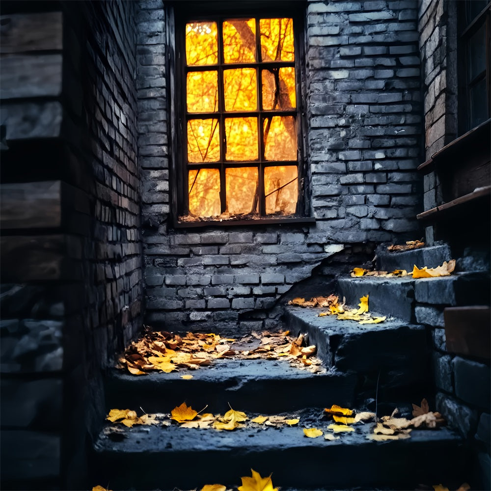 Halloween Color Backdrop Rustic Window Autumn Leaves Halloween Backdrop LXX59-146