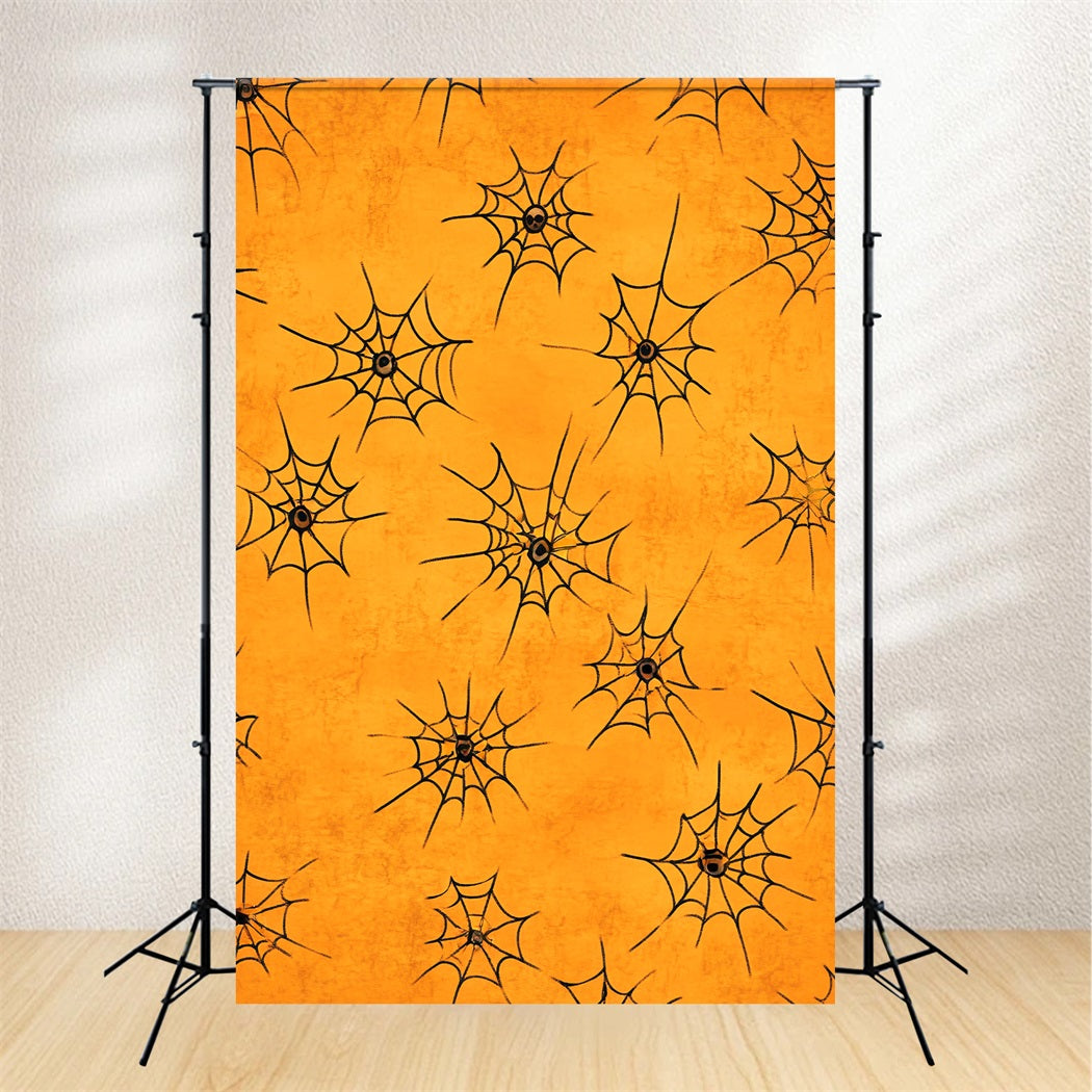 Color Backdrop Orange Background Spiderweb Pattern Halloween Photo Booth Backdrop LXX59-151