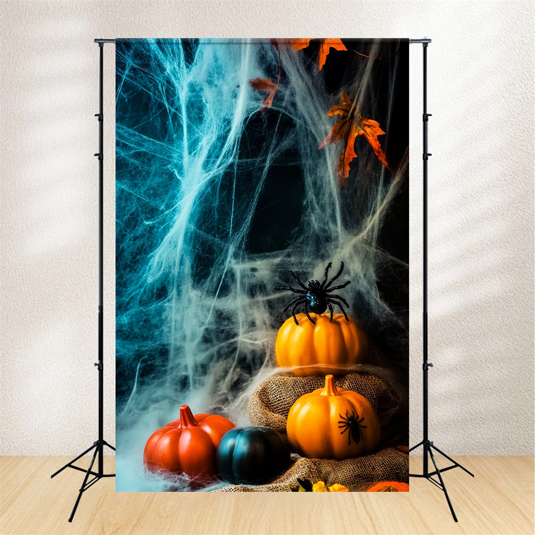 Color Backdrop Pumpkin Spider Haunted Webs Halloween Photography Backdrops LXX59-155