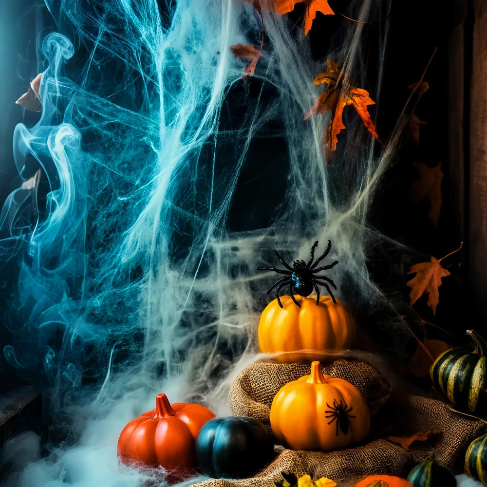 Color Backdrop Pumpkin Spider Haunted Webs Halloween Photography Backdrops LXX59-155