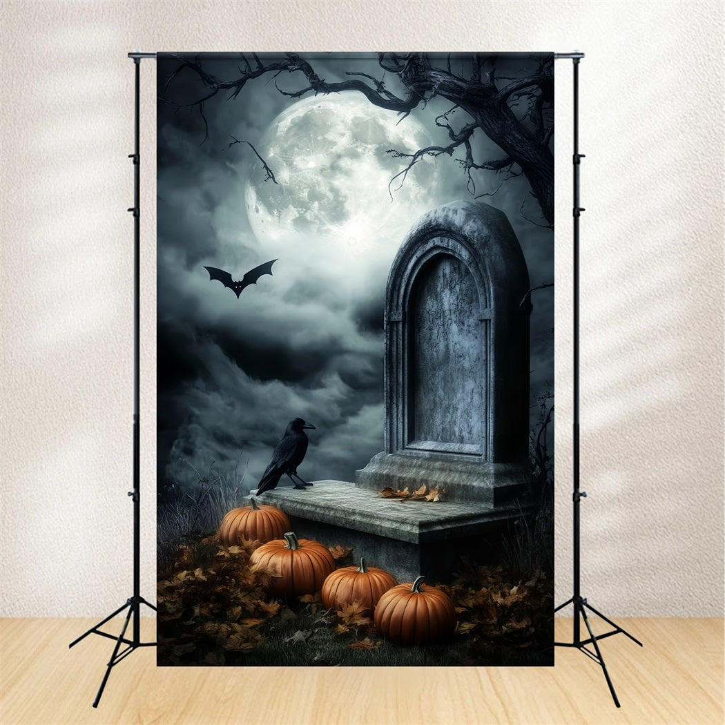 Graveyard Backdrop Moonlit Grave Pumpkins Crow Halloween Backdrops LXX59-156