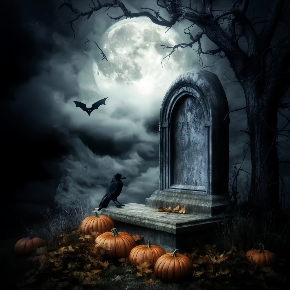Graveyard Backdrop Moonlit Grave Pumpkins Crow Halloween Backdrops LXX59-156