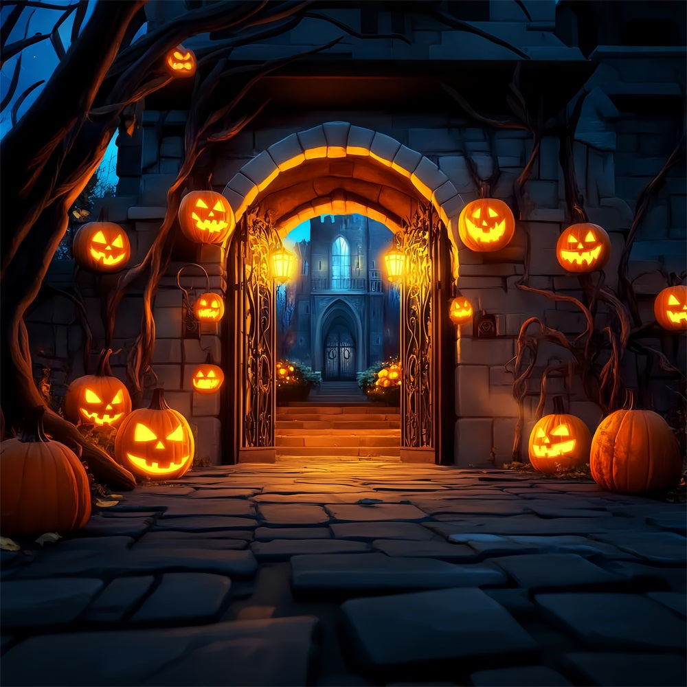 Graveyard Backdrop Pumpkin Lantern Gate Entrance Halloween Photo Backdrops LXX59-159