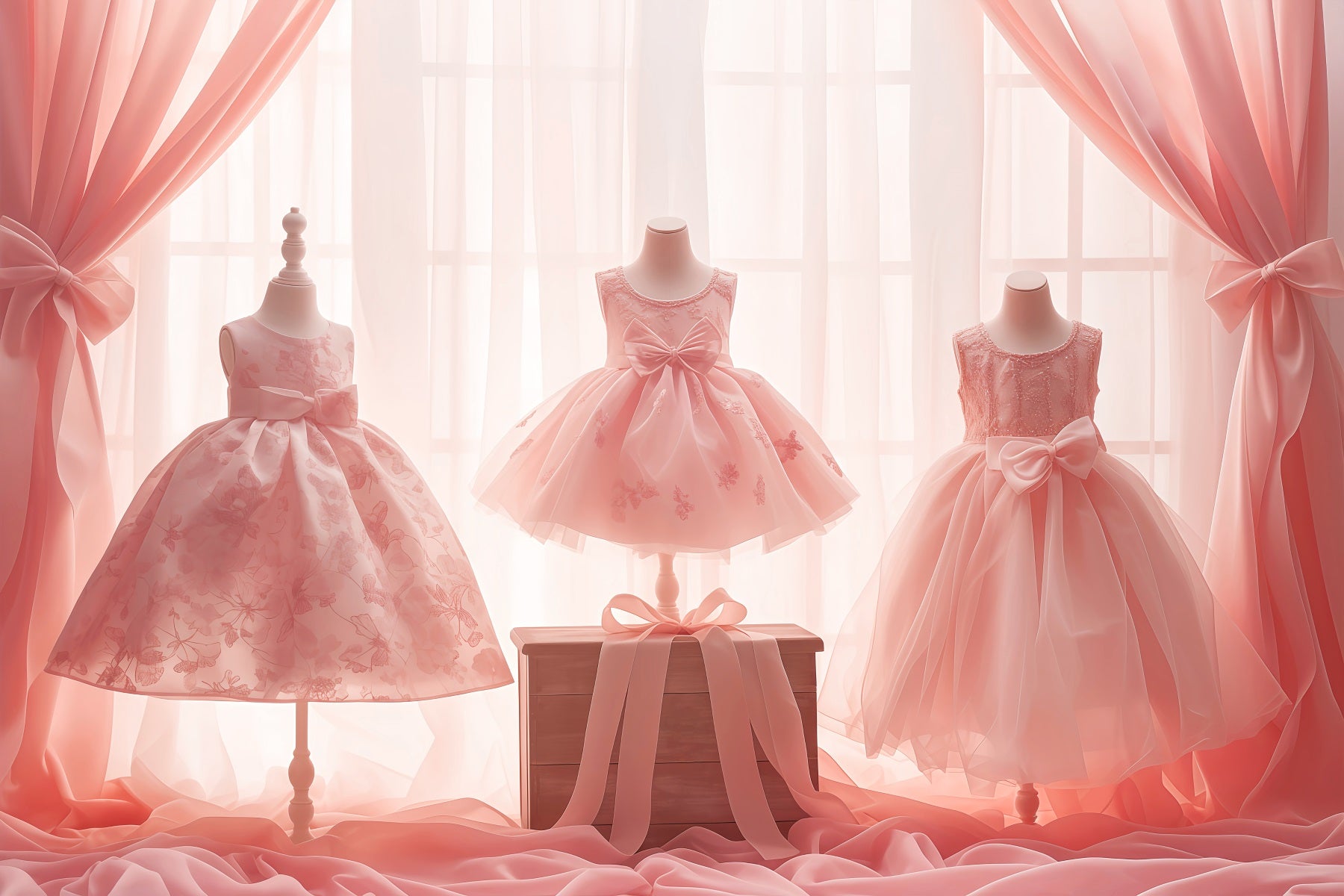Dance Studio Backdrop Elegant Pink Gowns Window Display Dance Backdrops LXX59-16