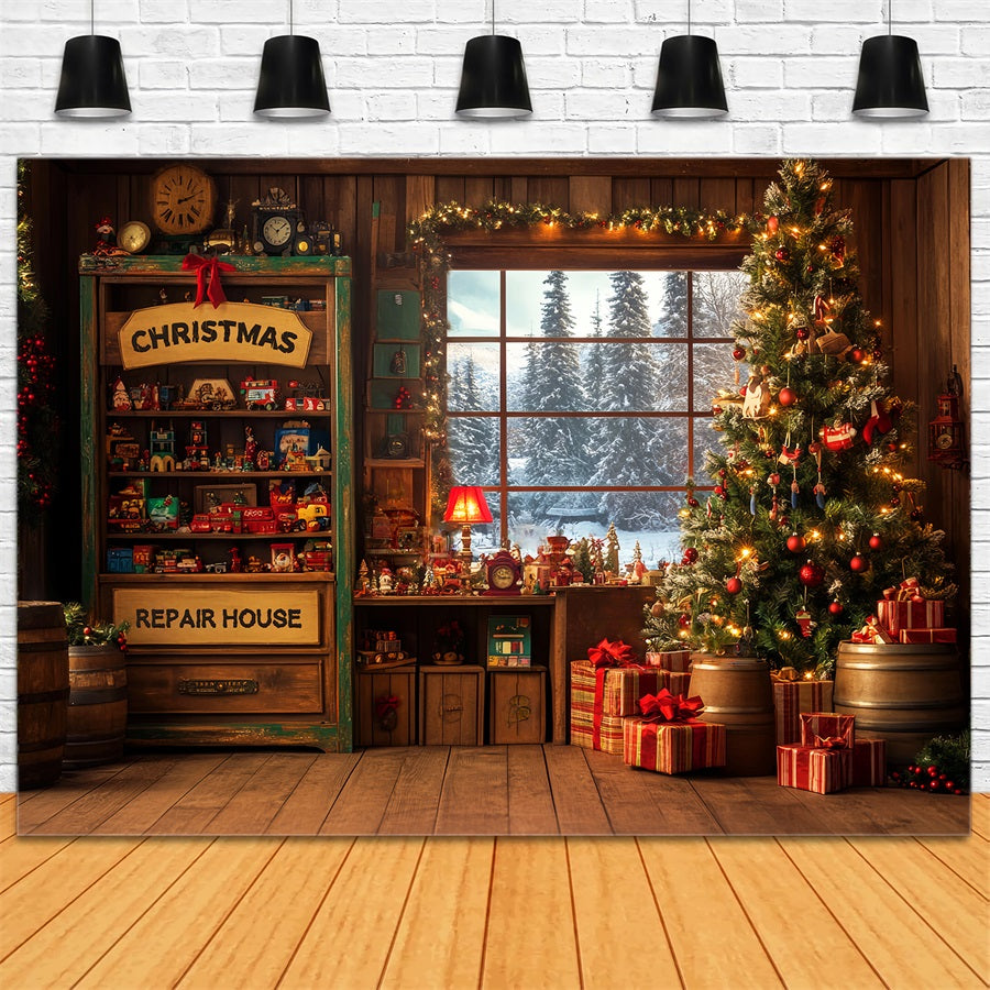 Candyland Backdrop Santa Workshop Red Entrance Christmas Backdrop for Photos LXX59-165