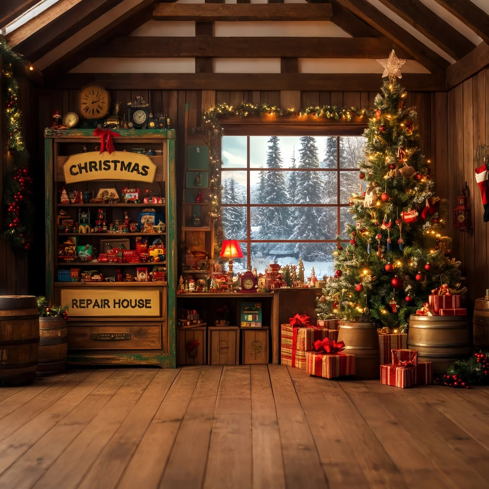 Candyland Backdrop Santa Workshop Red Entrance Christmas Backdrop for Photos LXX59-165