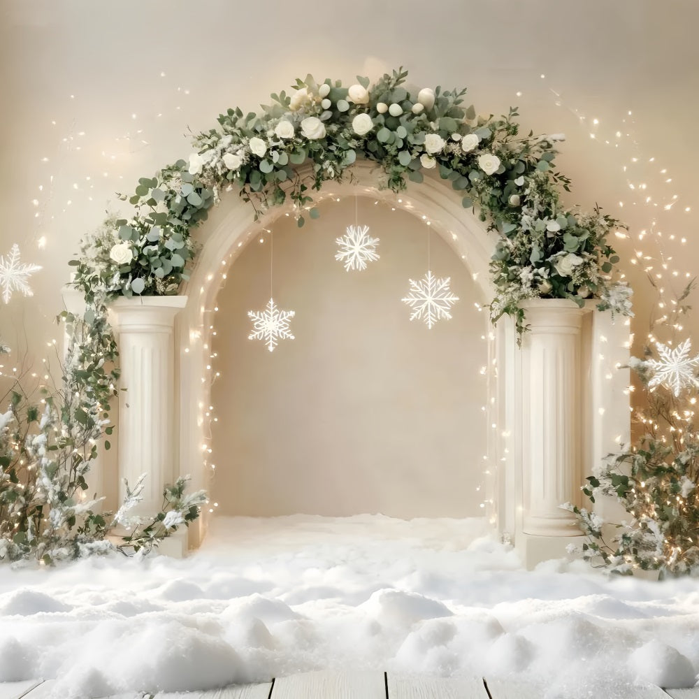 White Christmas Backdrop Elegant Arch Snowflakes Decor Christmas Wall Backdrop LXX59-168