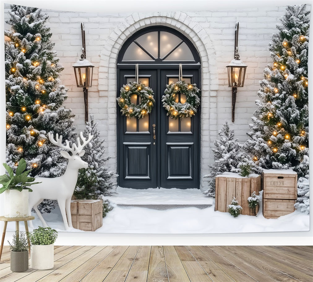 Christmas Tree Backdrop Frosted Pines Winter Wreath Door Christmas Backdrops LXX59-171