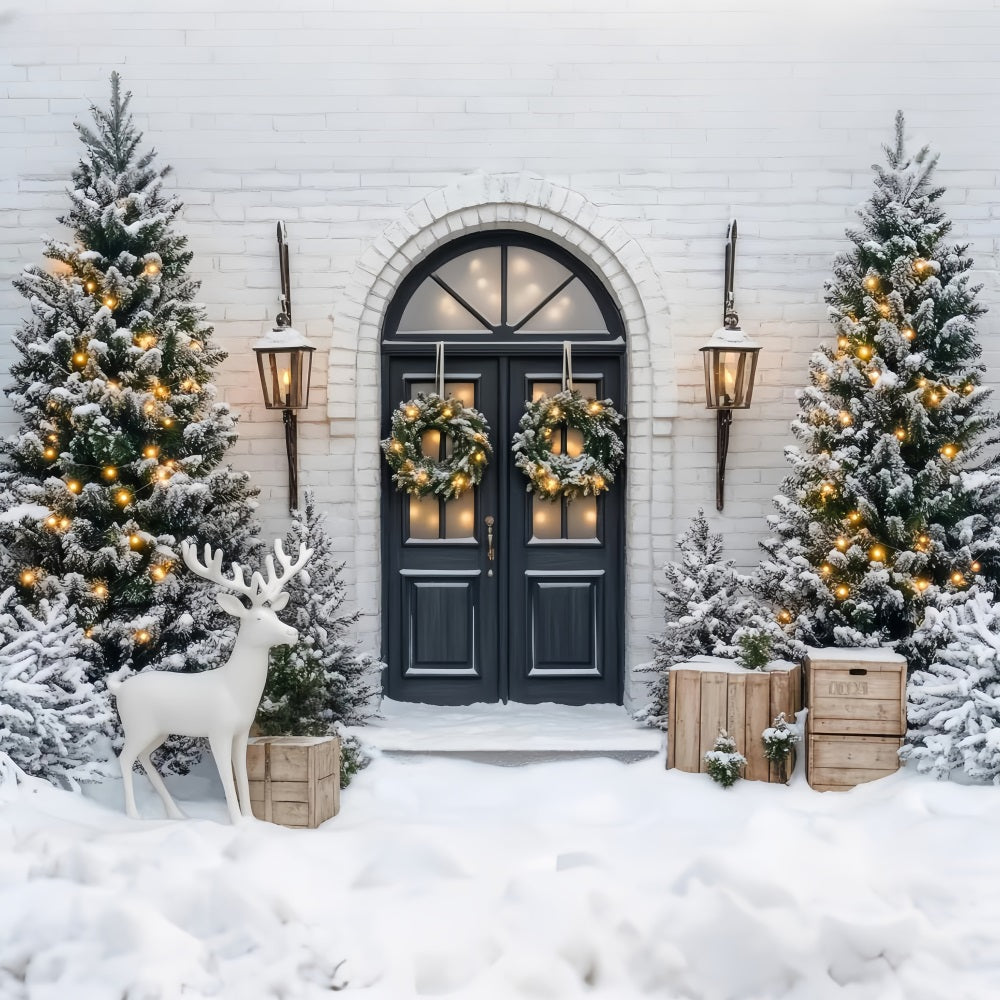 Christmas Tree Backdrop Frosted Pines Winter Wreath Door Christmas Backdrops LXX59-171