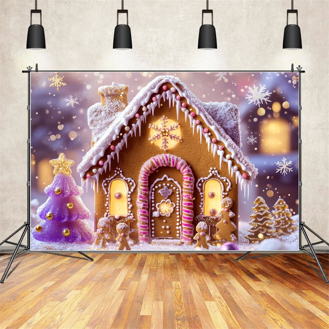Gingerbread House Backdrop Glittering Gingerbread Cottage Lights Christmas Backdrops LXX59-179