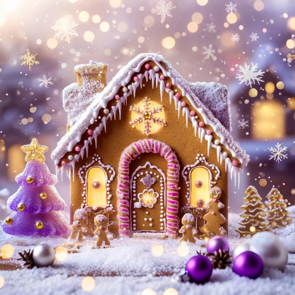 Gingerbread House Backdrop Glittering Gingerbread Cottage Lights Christmas Backdrops LXX59-179
