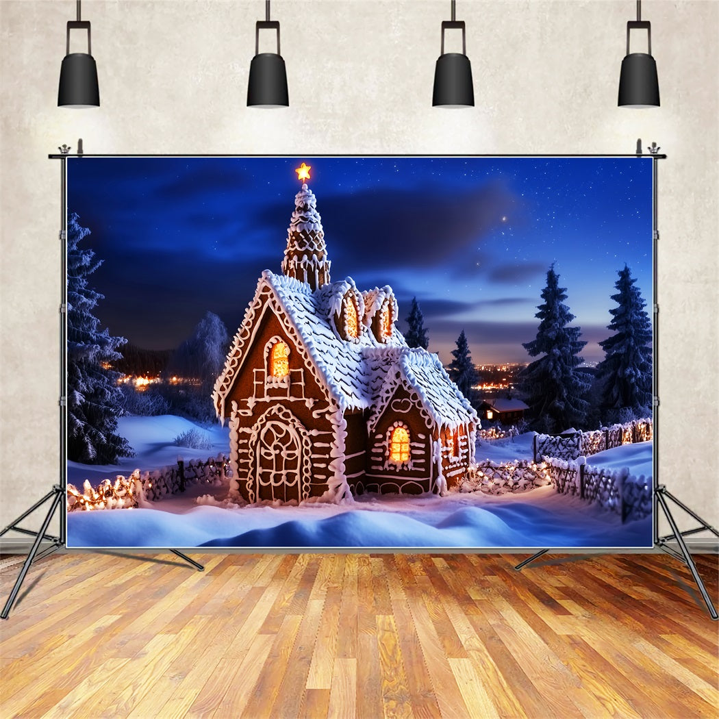 Christmas Church Backdrop Gingerbread House Starry Night Christmas Backdrops LXX59-186