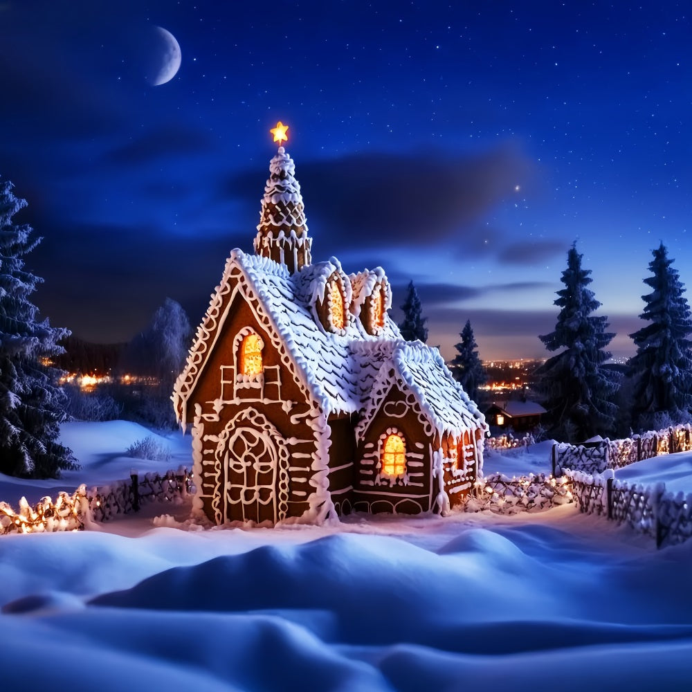Christmas Church Backdrop Gingerbread House Starry Night Christmas Backdrops LXX59-186