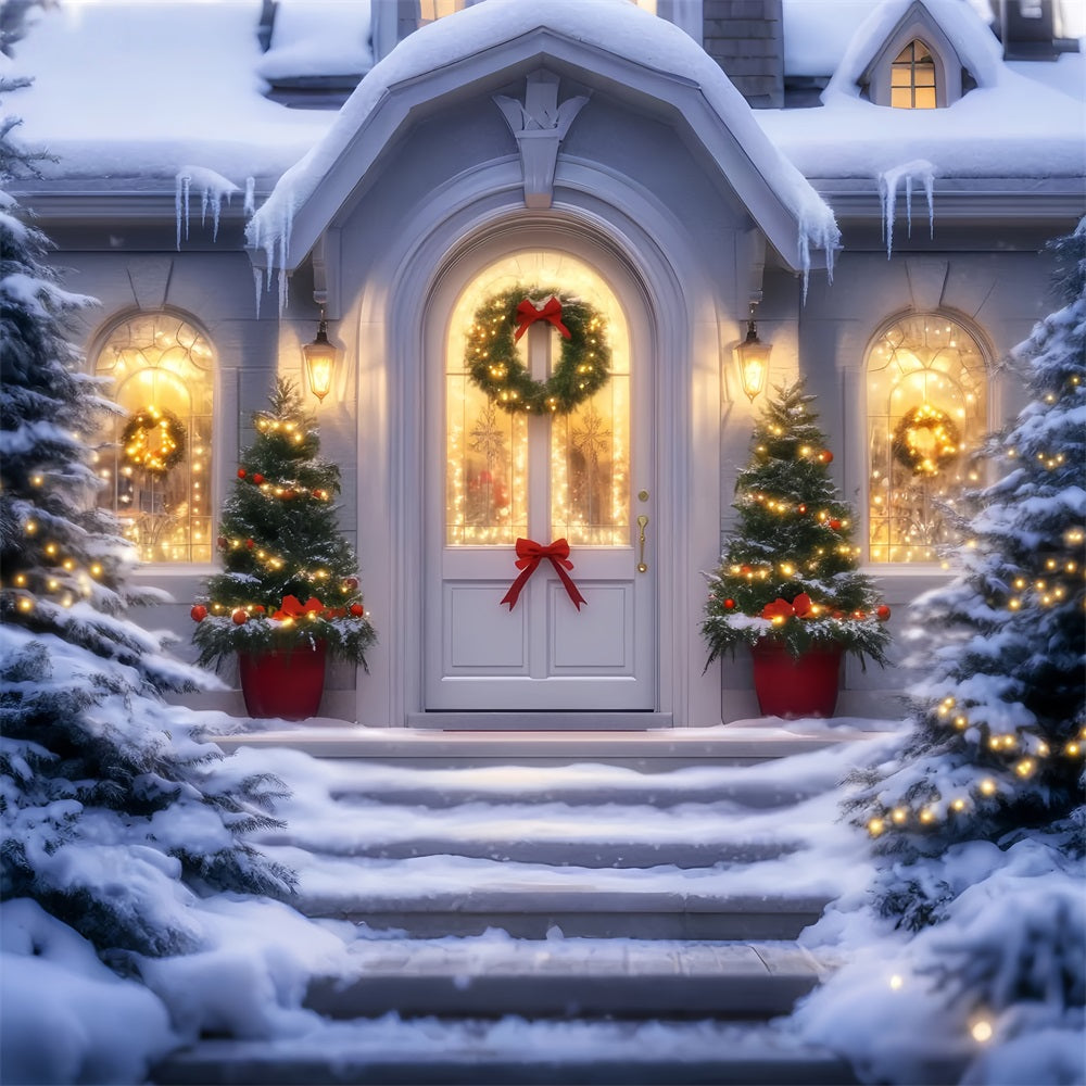 Christmas Church Backdrop Festive Doorway Wreath Lights Christmas Backdrops Sale LXX59-187