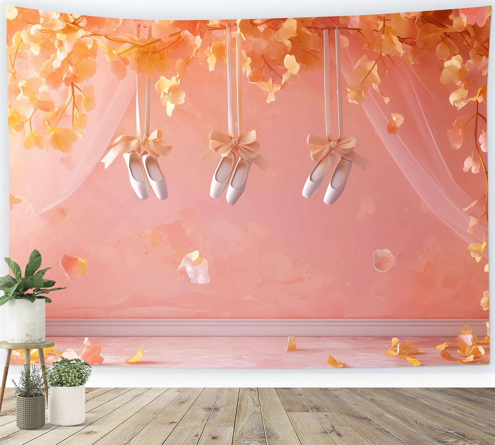 Dance Studio Backdrop Peach Blossom Ballet Slippers Dance Backdrops LXX59-19
