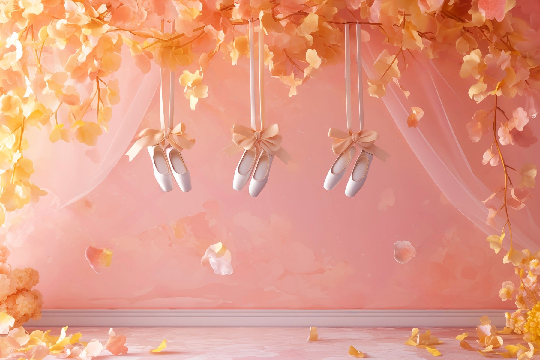 Dance Studio Backdrop Peach Blossom Ballet Slippers Dance Backdrops LXX59-19