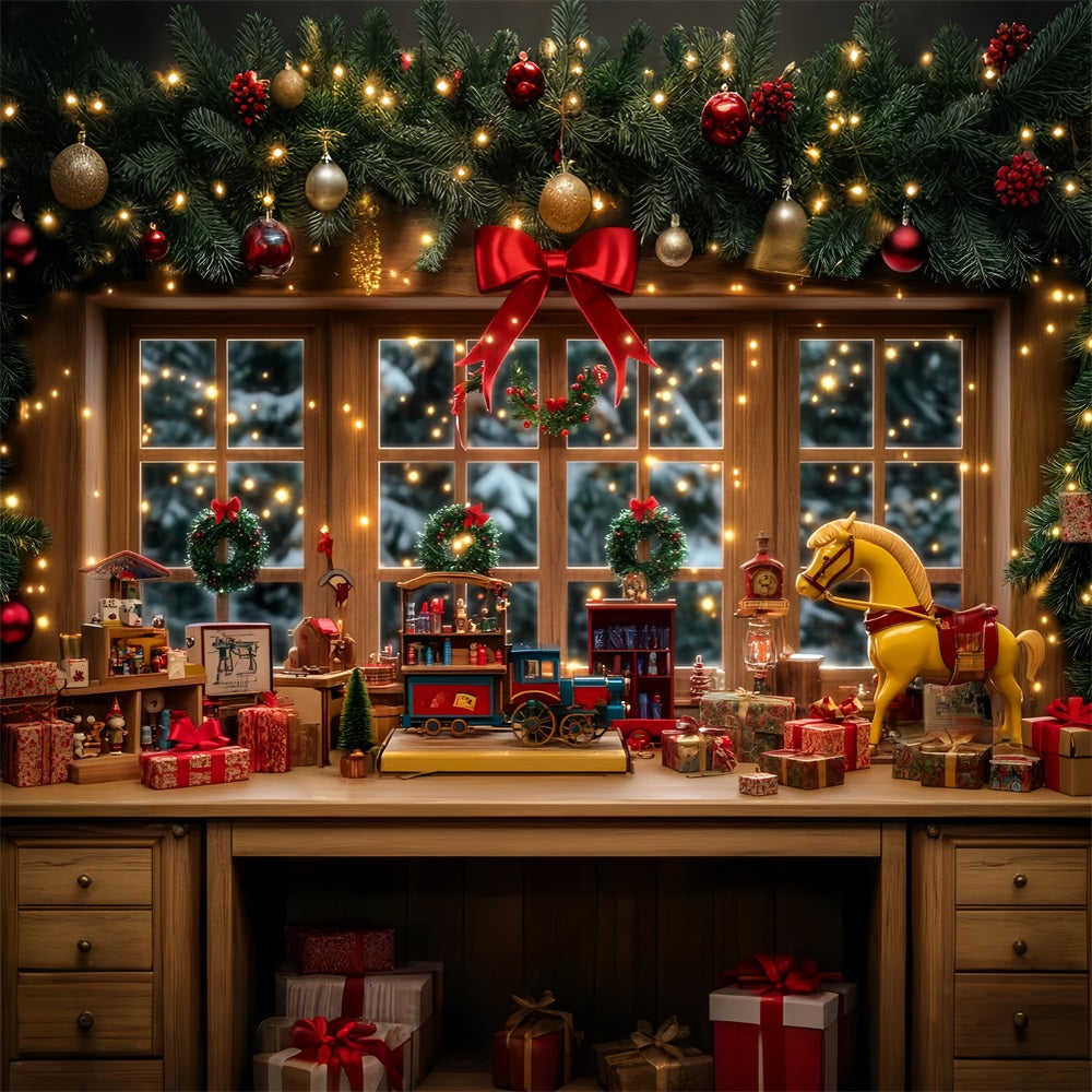 Toy Store Backdrop Toy Workshop Window Display Christmas Backdrop LXX59-191