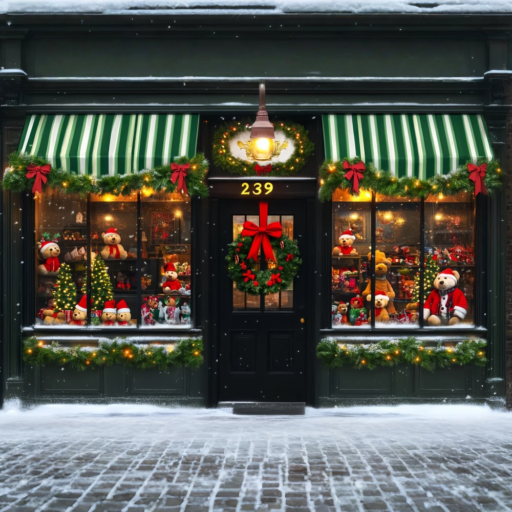 Toy Store Backdrop Teddy Bear Storefront Decor Christmas Backdrops LXX59-192