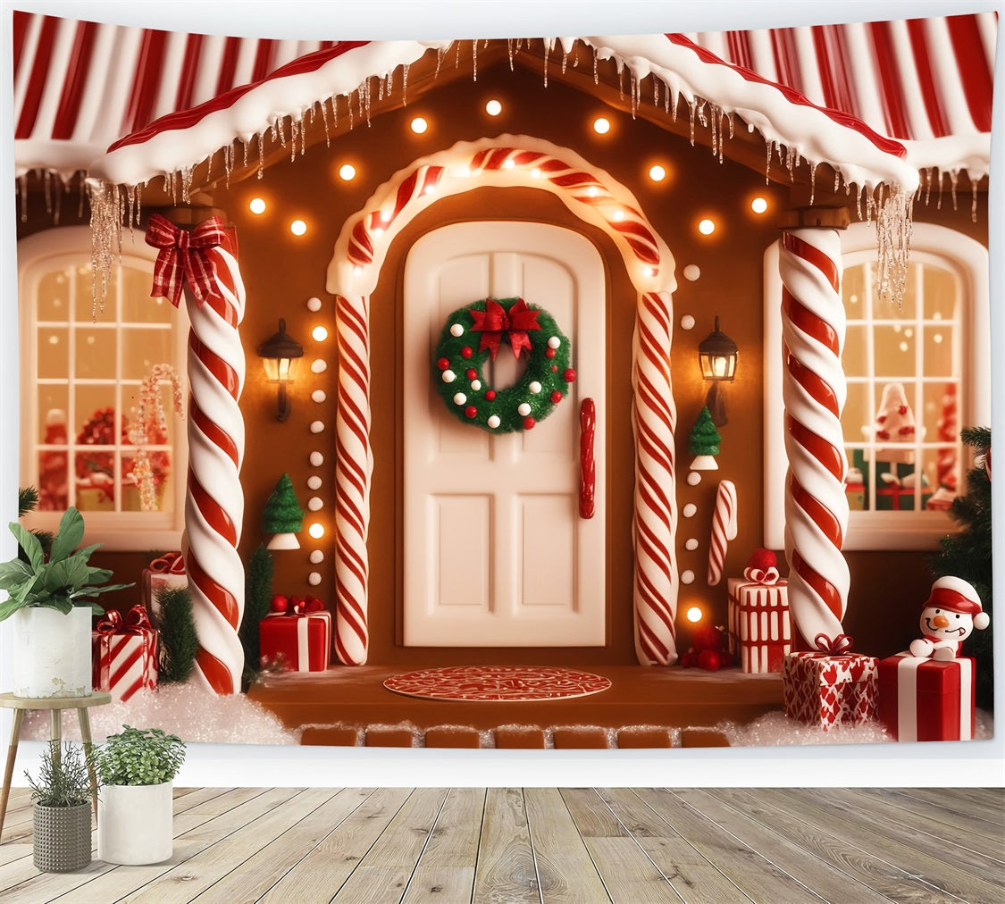 Gingerbread House Backdrop Candy Cane Gingerbread Porch Christmas Backdrops LXX59-197