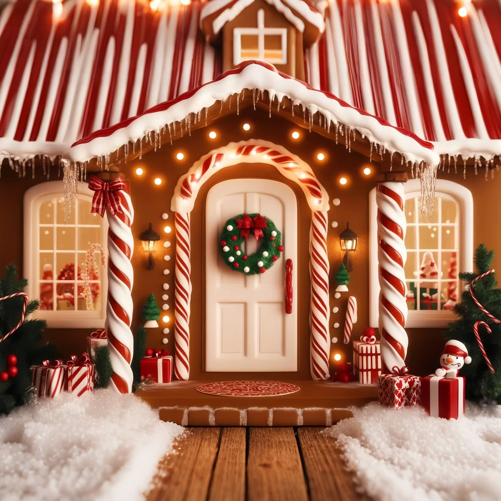 Gingerbread House Backdrop Candy Cane Gingerbread Porch Christmas Backdrops LXX59-197