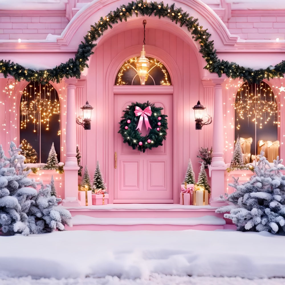 Pink Christmas Backdrop Holiday Door Entrance Christmas Photography Backdrops LXX59-198