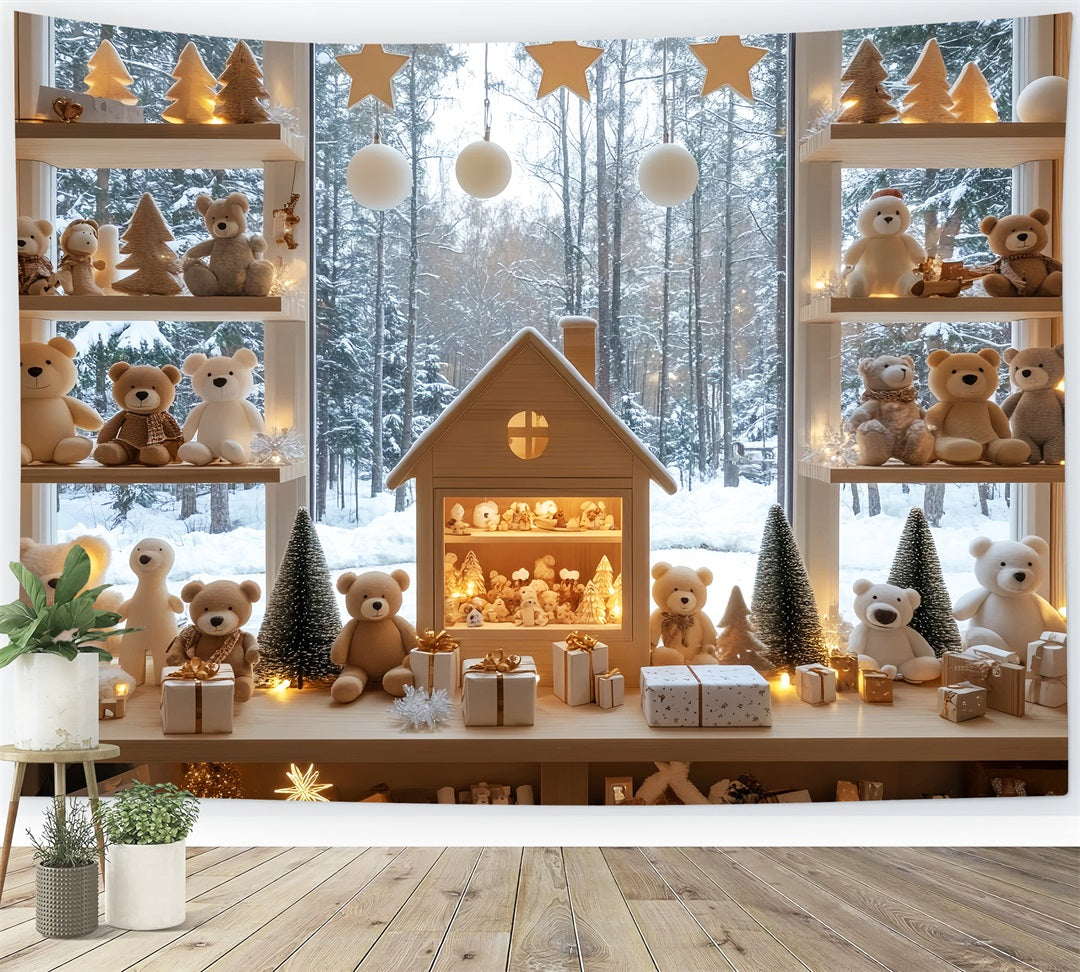 Toy Store Backdrop Winter Teddy Bear Display Christmas Backdrops for Photos LXX59-200