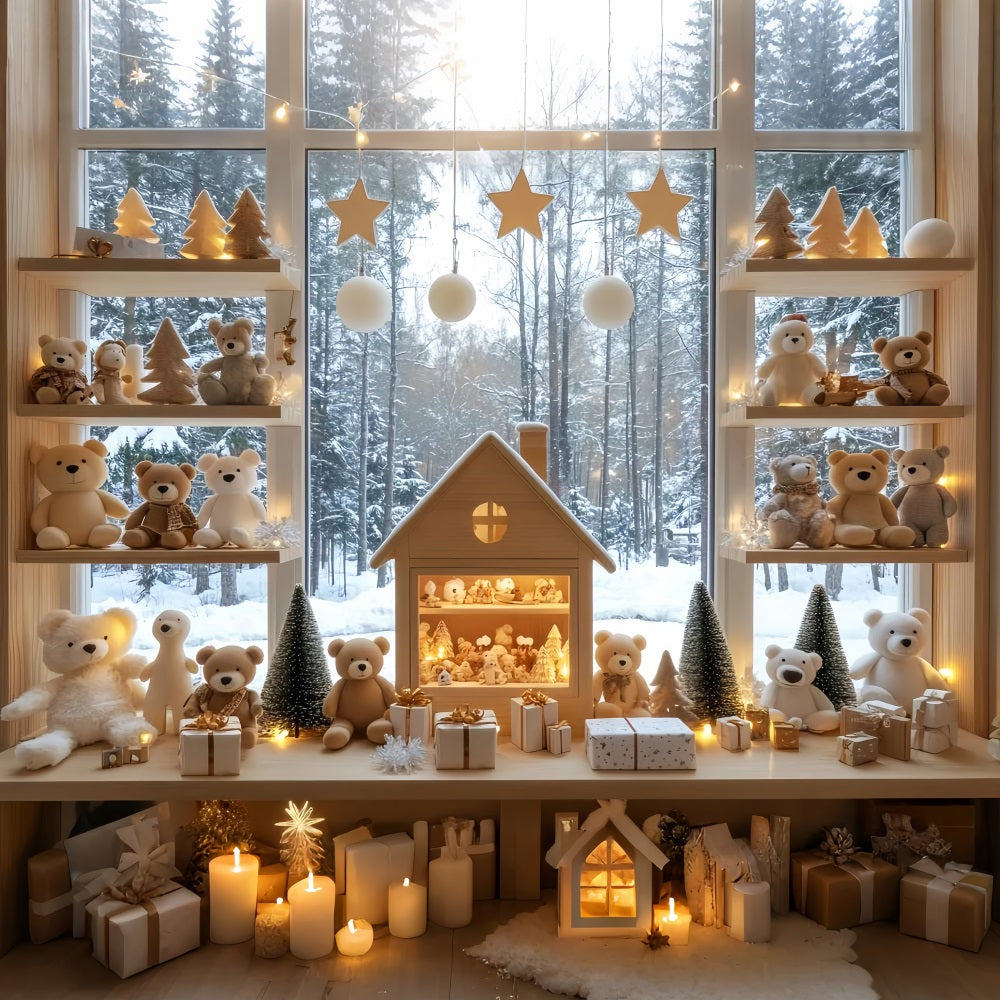 Toy Store Backdrop Winter Teddy Bear Display Christmas Backdrops for Photos LXX59-200