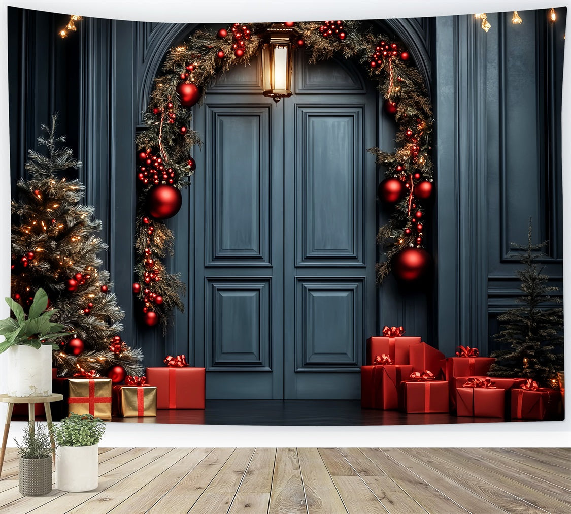 Red Christmas Backdrop Elegant Door Garland Professional Christmas Backdrops LXX59-201