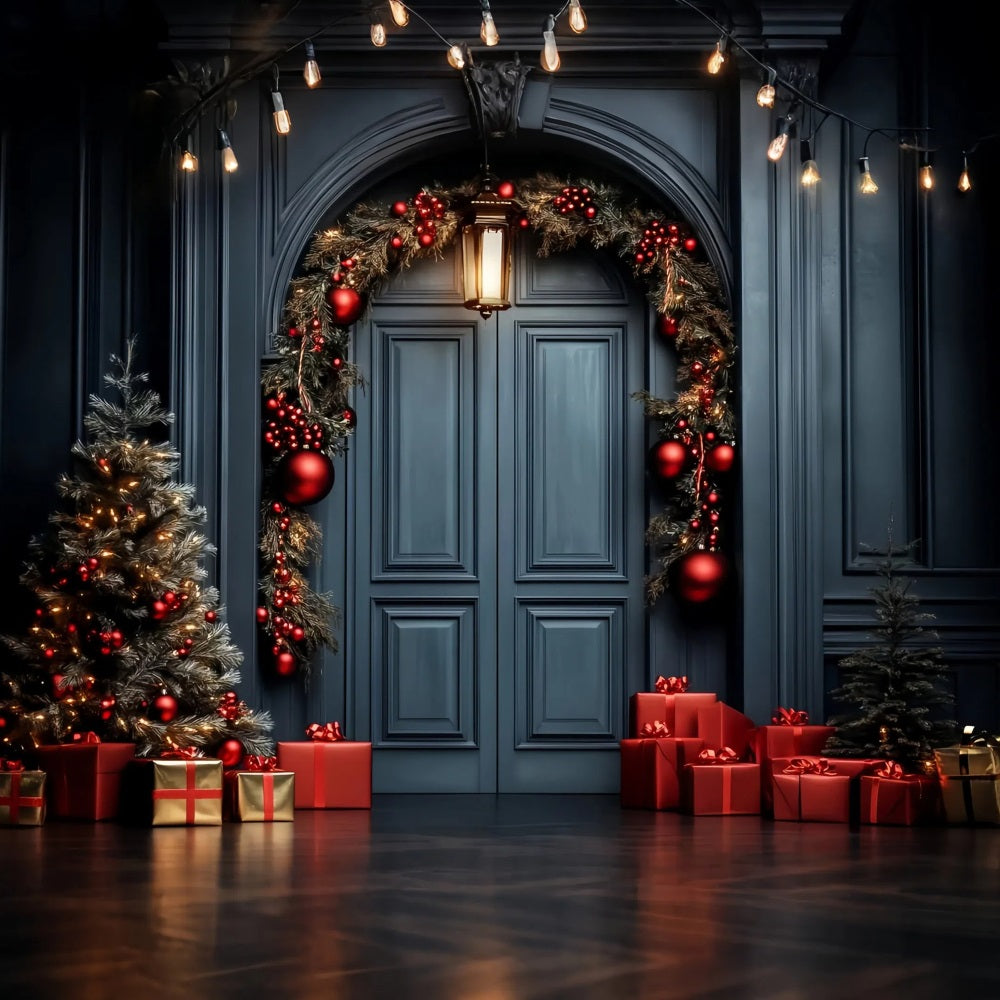 Red Christmas Backdrop Elegant Door Garland Professional Christmas Backdrops LXX59-201