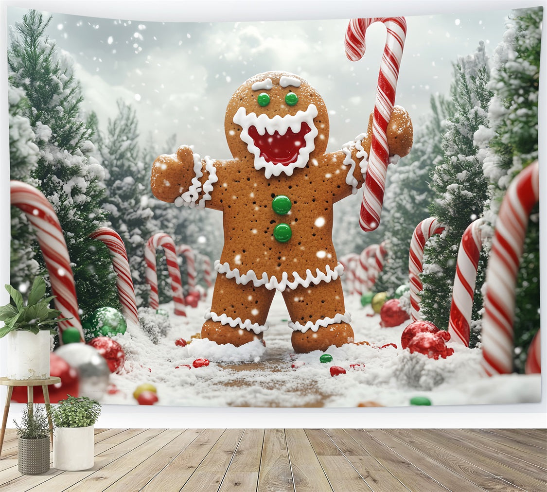 Gingerbread Backdrop Gingerbread Man Candy Path Christmas Photo Backdrop LXX59-204