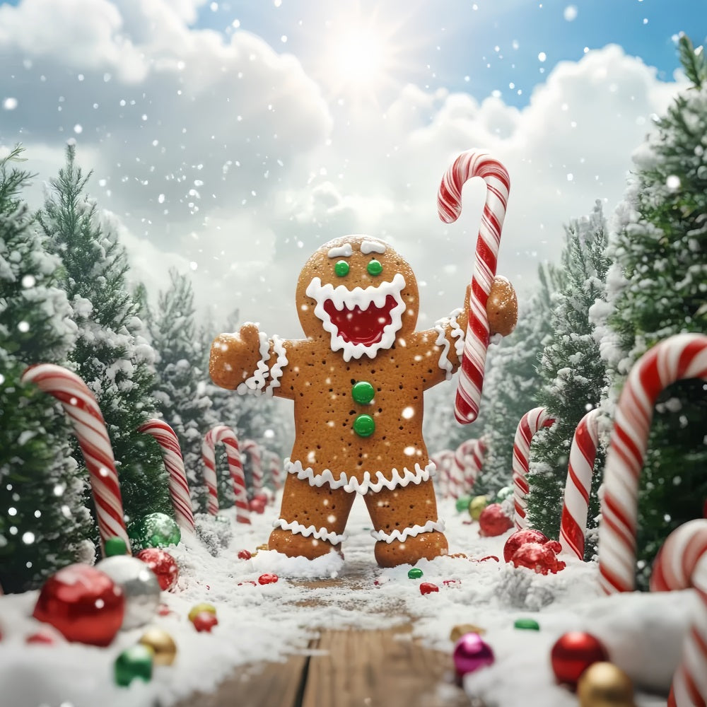 Gingerbread Backdrop Gingerbread Man Candy Path Christmas Photo Backdrop LXX59-204