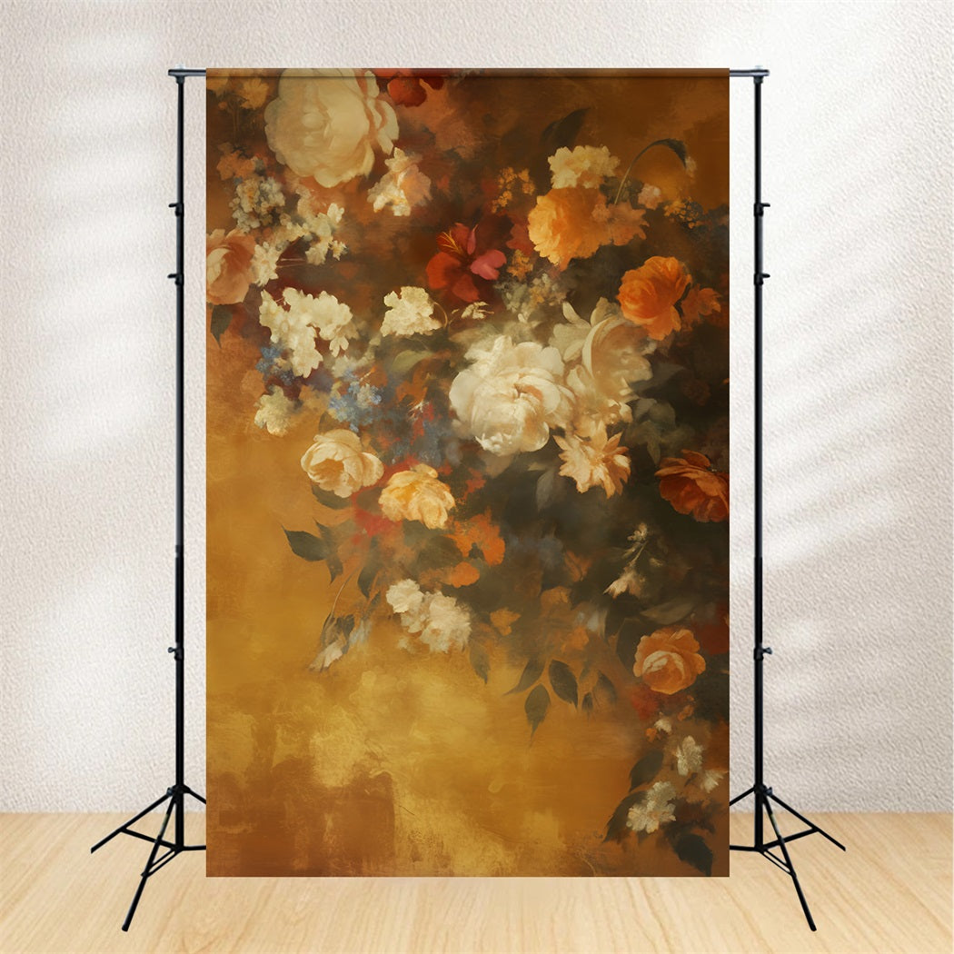 Abstract Painting Flower Backdrop Golden Vintage Floral Pattern Dance Backdrops LXX59-21