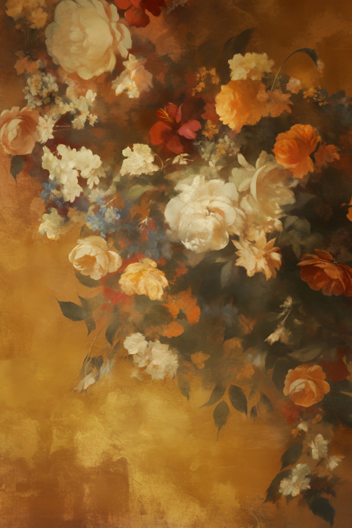 Abstract Painting Flower Backdrop Golden Vintage Floral Pattern Dance Backdrops LXX59-21
