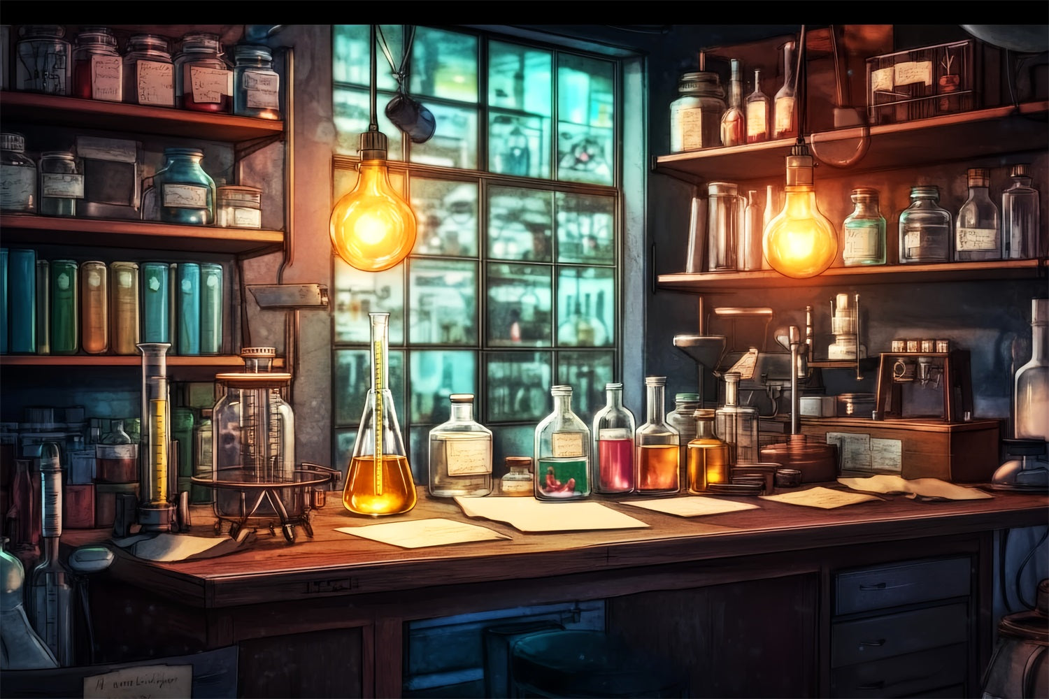 Chemistry Backdrop Rustic Chemistry Study Table Back To School Photo Backdrop LXX59-254