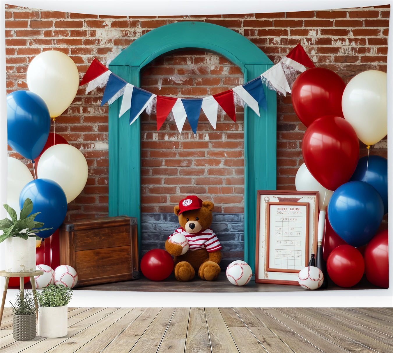 Basketball Backdrop Patriotic Baseball Teddy Display Sports Backdrop LXX59-314